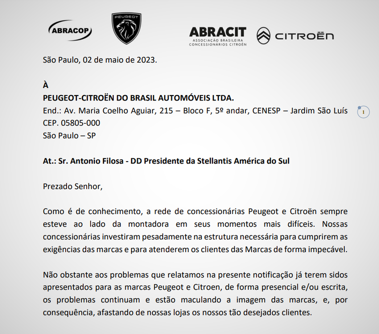 Notifica&ccedil;&atilde;o extra-oficial dos concession&aacute;rios Peugeot e Citro&euml;n