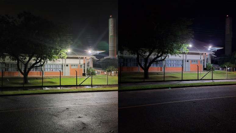 Comparativo noturna: POCO F5 (esq) vs Galaxy A54 (dir)