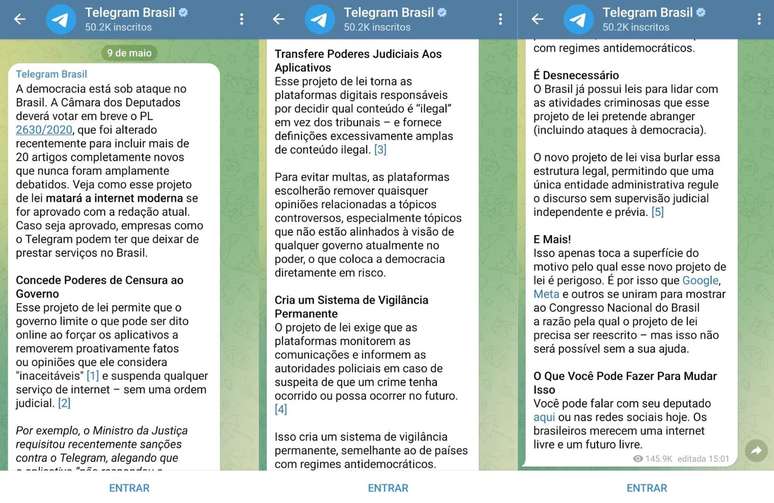 Telegram disparou campanha contra PL das Fake News a usuários