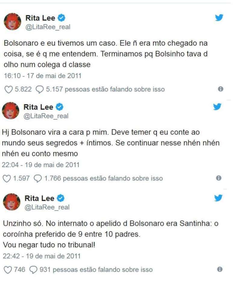 Rita Lee criou fanfic com Bolsonaro em 2011: "Tivemos um caso"