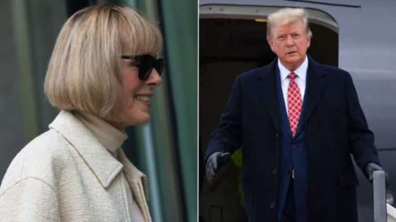 Montagem com fotos de Elizabeth Jean Carroll e Donald Trump