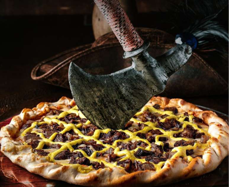 Delicious pizza in a themed restaurant in Gramado