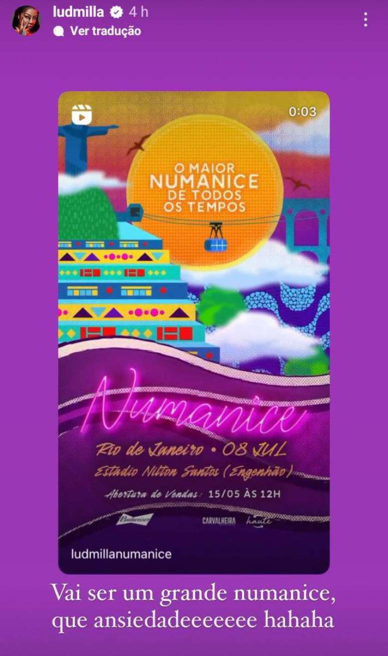 Ludimilla anuncia 'Numanice' no Rio de Janeiro