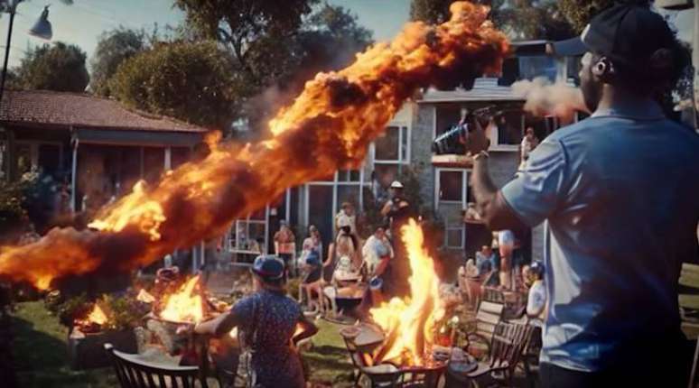 Em comercial de cerveja gerado por IA, churrasco se transforma em cen&aacute;rio de destrui&ccedil;&atilde;o.