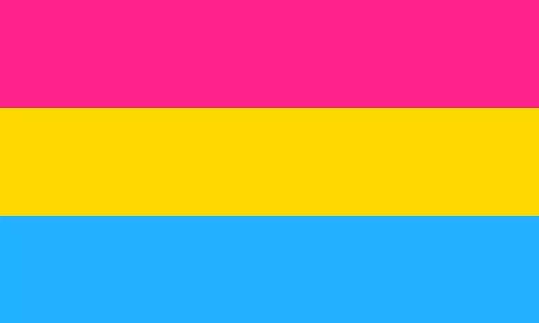A bandeira do orgulho pansexual é representada por três faixas nas cores rosa, amarelo e azul - nessa sequência