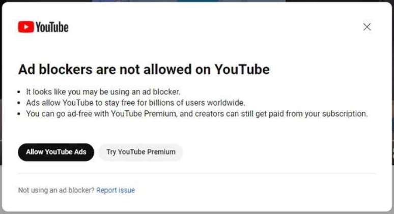 The alert message prevents the user from watching videos if they keep the ad blocker enabled on YouTube (Image: Sazk100/Reddit)