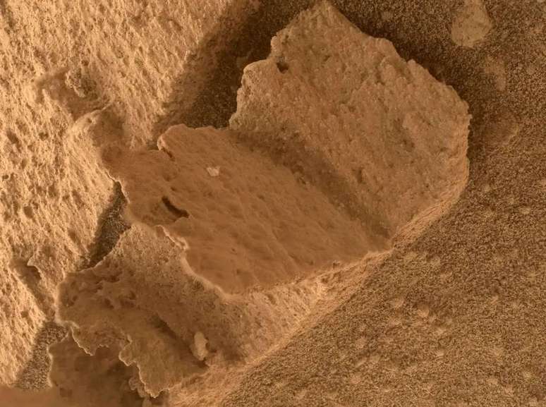 Terra Firme Rock on Mars, in a photo from the Curiosity rover (Image: Reproduction/NASA/JPL-Caltech/MSSS) Terra Firme Rock on Mars, in a photo from the Curiosity rover (Image: Reproduction/NASA/JPL-Caltech/MSSS)