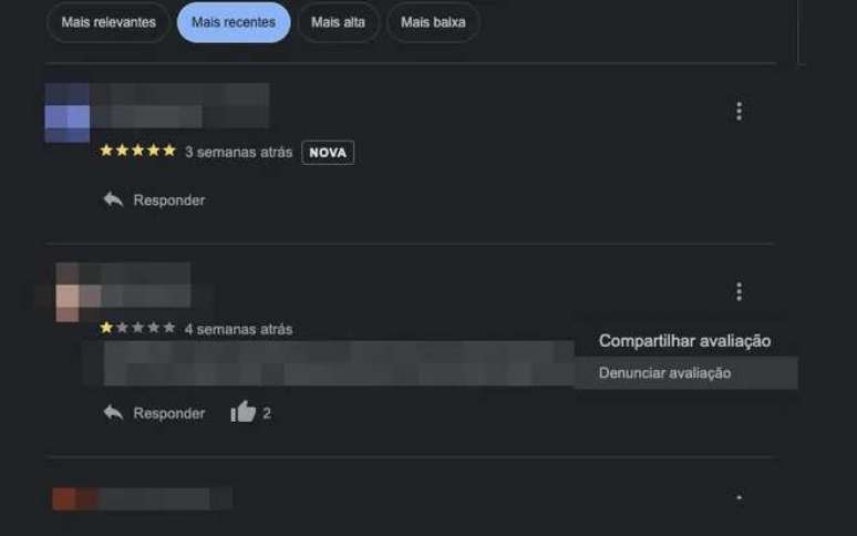 Report a review on Google My Business from your computer (Image: Screenshot/Thiago Furquim/Canaltech) Report a review on Google My Business from your computer (Image: Screenshot/Thiago Furquim/Canaltech)