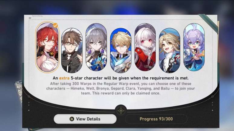 Sele&ccedil;&atilde;o de personagens em banner padr&atilde;o de Honkai: Star Rail.
