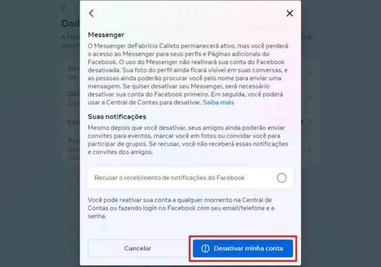 You can reactivate your account at any time after deactivating it (Image: Screenshot/FabrÃcio Calixto/Canaltech) You can reactivate your account at any time after deactivating it (Image: Screenshot/FabrÃcio Calixto/Canaltech)