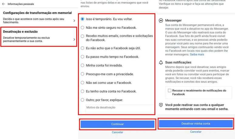 Facebook Lite also lets you deactivate your account (Image: Screenshot/FabrÃcio Calixto/Canaltech) Facebook Lite also lets you deactivate your account (Image: Screenshot/FabrÃcio Calixto/Canaltech)