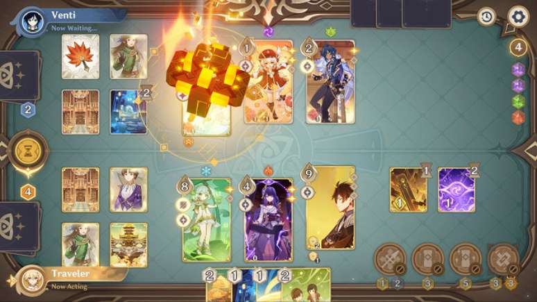 Cartas novas no TCG (Trading Card Game) Chamado Sagrado dos Sete em Genshin Impact 3.7.