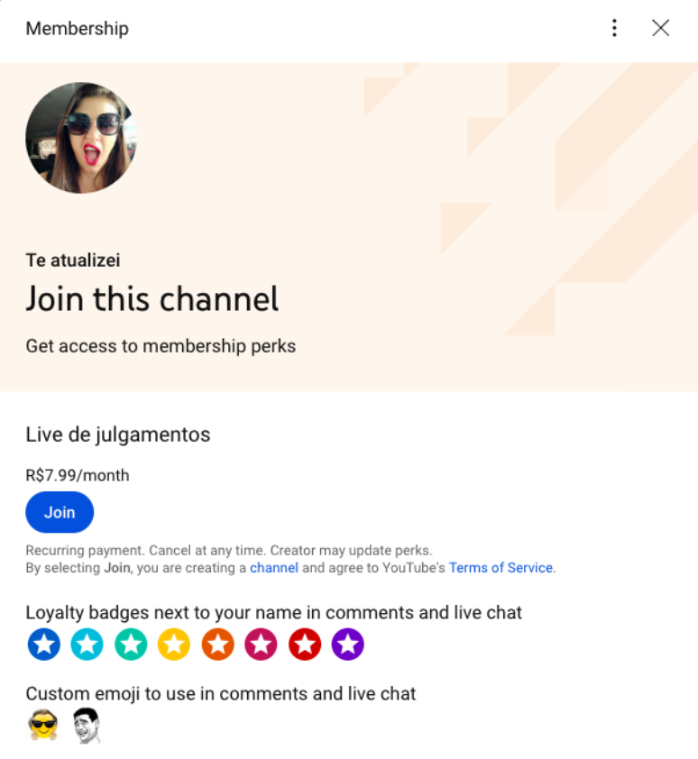 Planos de assinatura oferecidos pelo canal bloqueado