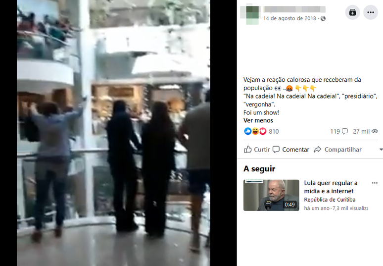 Print atesta que vídeo usado nas peças de desinformação foi gravado enquanto Lula ainda estava preso.