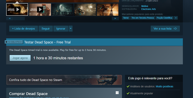 Steam Free Trial was released for Dead Space and is available in Brazil Steam Free Trial was released for Dead Space and is available in Brazil