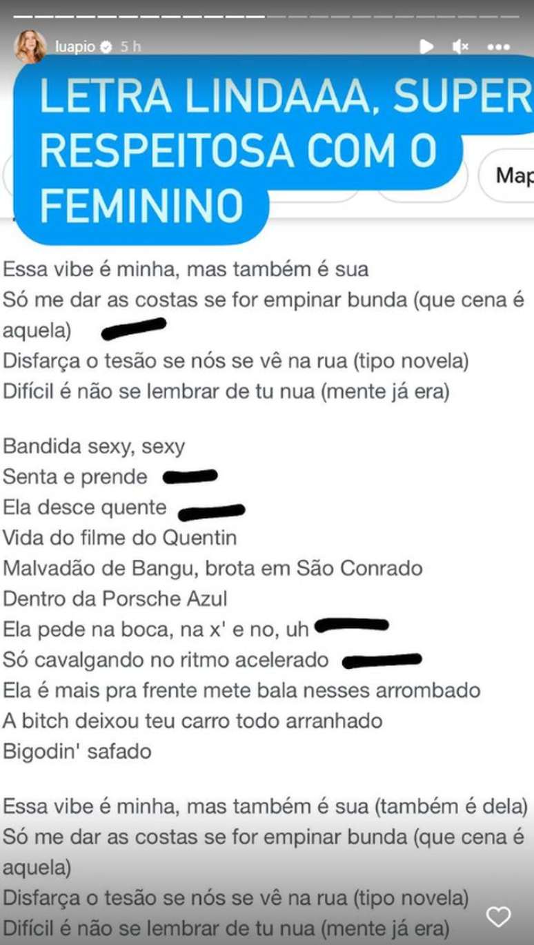 Luana Piovani compartilha críticas a letra de música do rapper Xamã