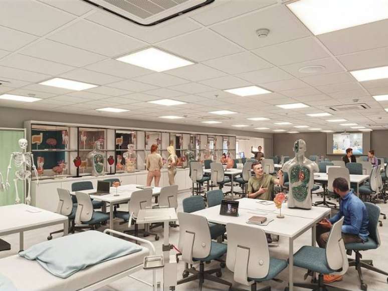 Imagem que simula como ser&aacute; um dos laborat&oacute;rios da Faculdade S&iacute;rio-Liban&ecirc;s