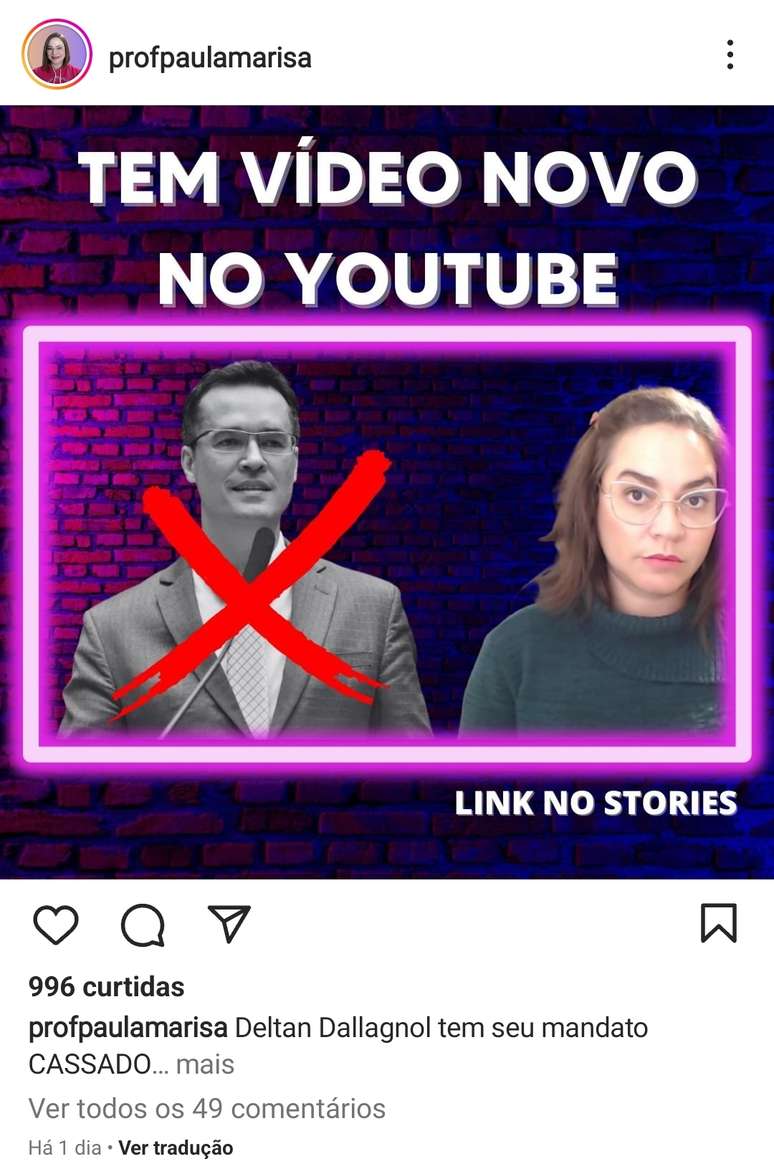 Print mostra card divulgado por Paula Marisa para divulgar v&iacute;deo de canal bloqueado