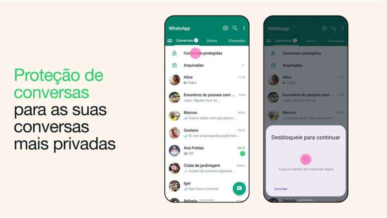 Zap's secret folder hides conversations and is only released with the user's password or biometrics (Image: Disclosure/WhatsApp) Zap's secret folder hides conversations and is only released with the user's password or biometrics (Image: Disclosure/WhatsApp)