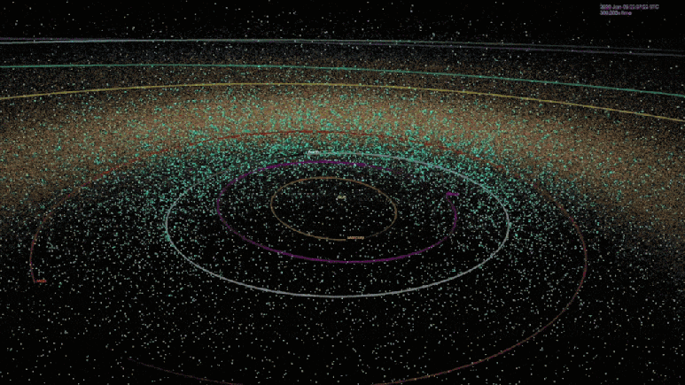 Depiction of near-Earth objects identified up to 2018 (Image: Reproduction/NASA/JPL-Caltech) Depiction of near-Earth objects identified up to 2018 (Image: Reproduction/NASA/JPL-Caltech)