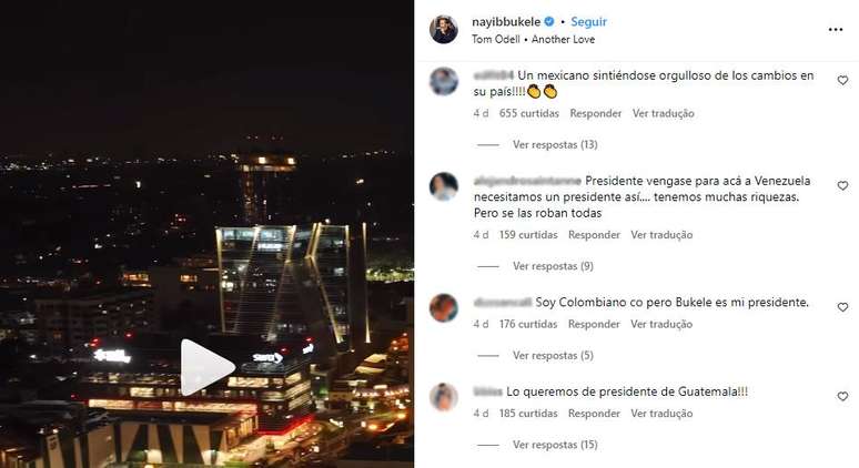 Nas redes de Bukele, coment&aacute;rios mais curtidos s&atilde;o de seguidores de outros pa&iacute;ses da Am&eacute;rica Latina