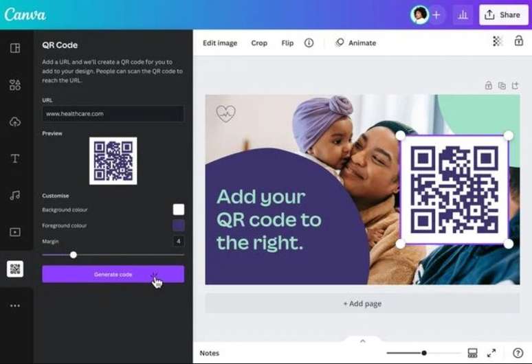 Dentre as diversas ferramentas, Canva também cria QR code