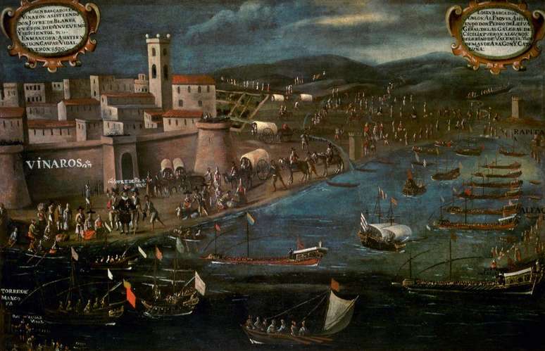 Painting by Pere Oromig and Francisco Peralta depicts Moors boarding in a port in the Valencia region after the movement to expel Muslims from the Iberian Peninsula