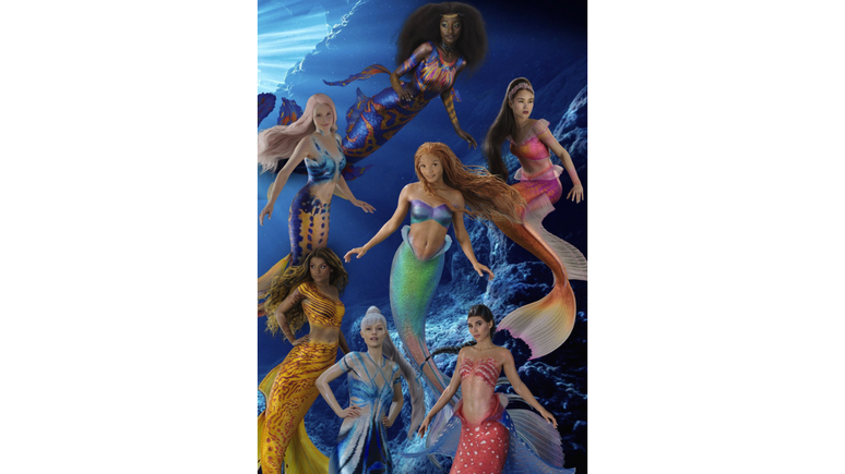 Matéria promocional com Ariel no centro; ao redor, de cima para baixo e em sentido horário, estão Tamika, Mala, Perla, Karina, Indira, Caspia.