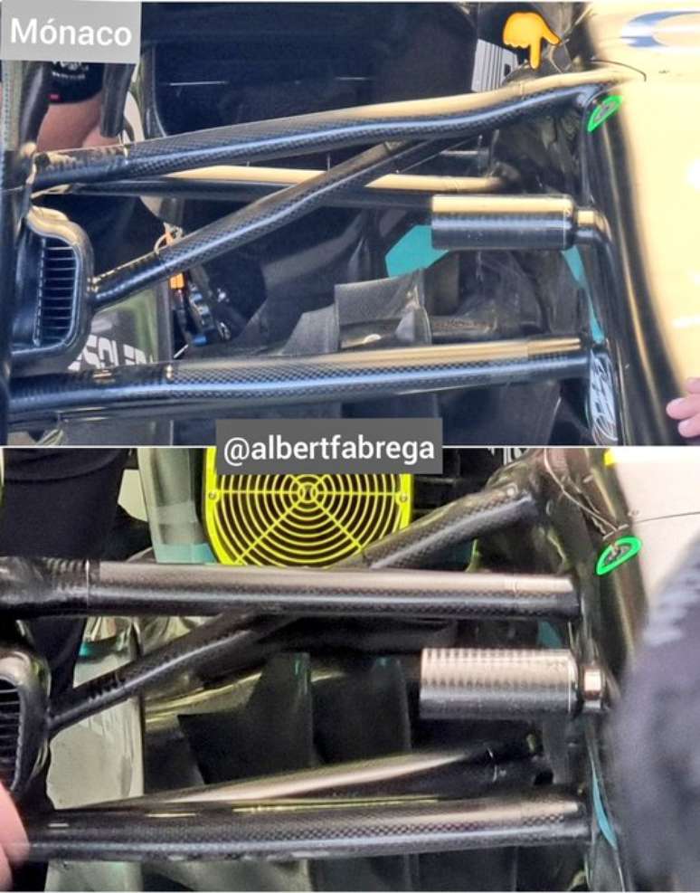 Foto comparativa da suspensão do W14