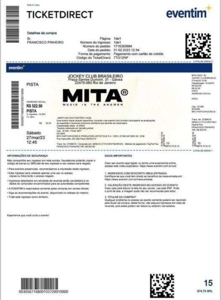 V&iacute;timas relatam terem recebido bilhete falso para o evento