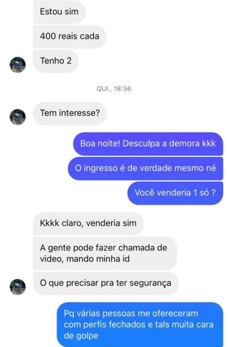 Momento em que suspeito entrou em contato com Julia para venda do ingresso
