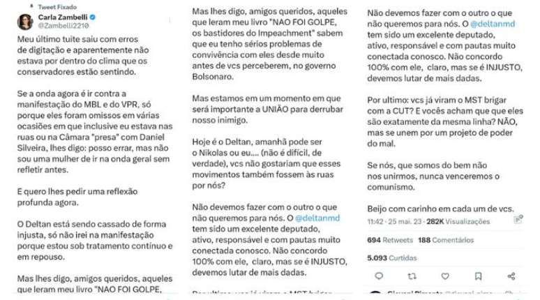 A deputada publicou uma retratação nas suas redes sociais