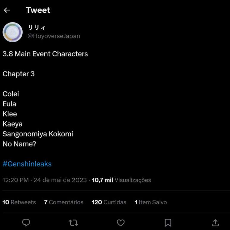 Personagens que ir&atilde;o participar no cap&iacute;tulo 3 da miss&atilde;o de evento principal em Genshin Impact 3.8.