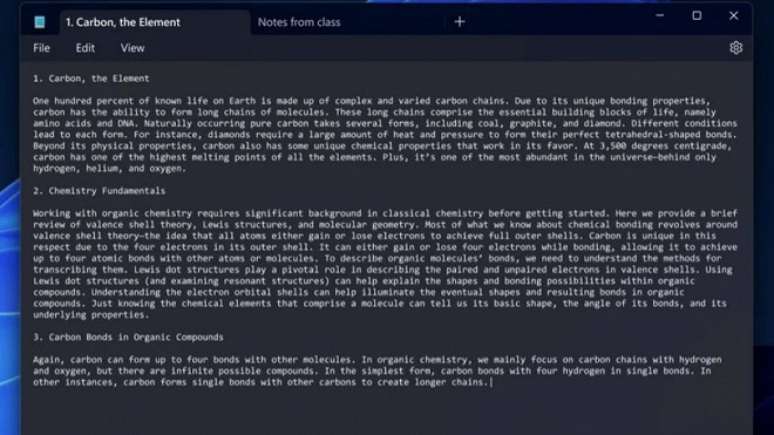 Aplicativo Bloco de Notas para Windows 11 com guias (abas).