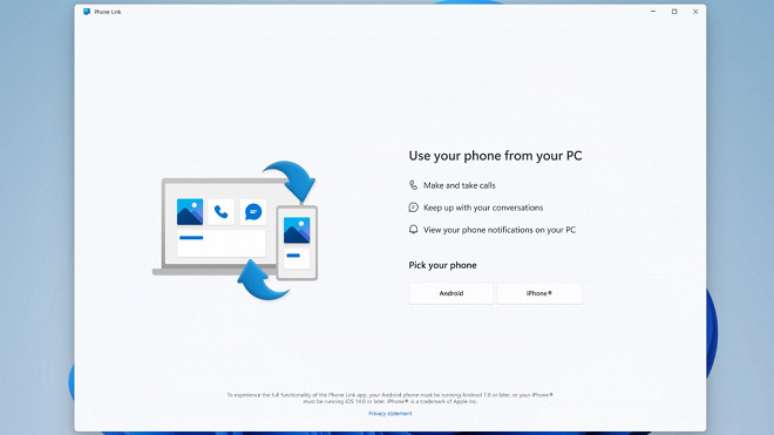 Aplicativo Vincular ao Celular do Windows tem suporte ao iOS (iPhone).
