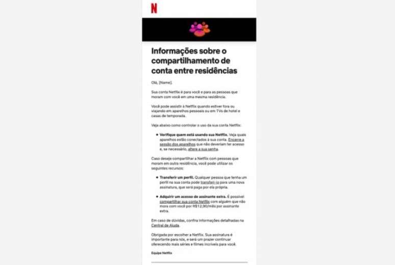 Email informando sobre a cobrança já começou a ser enviado pelo serviço de streaming