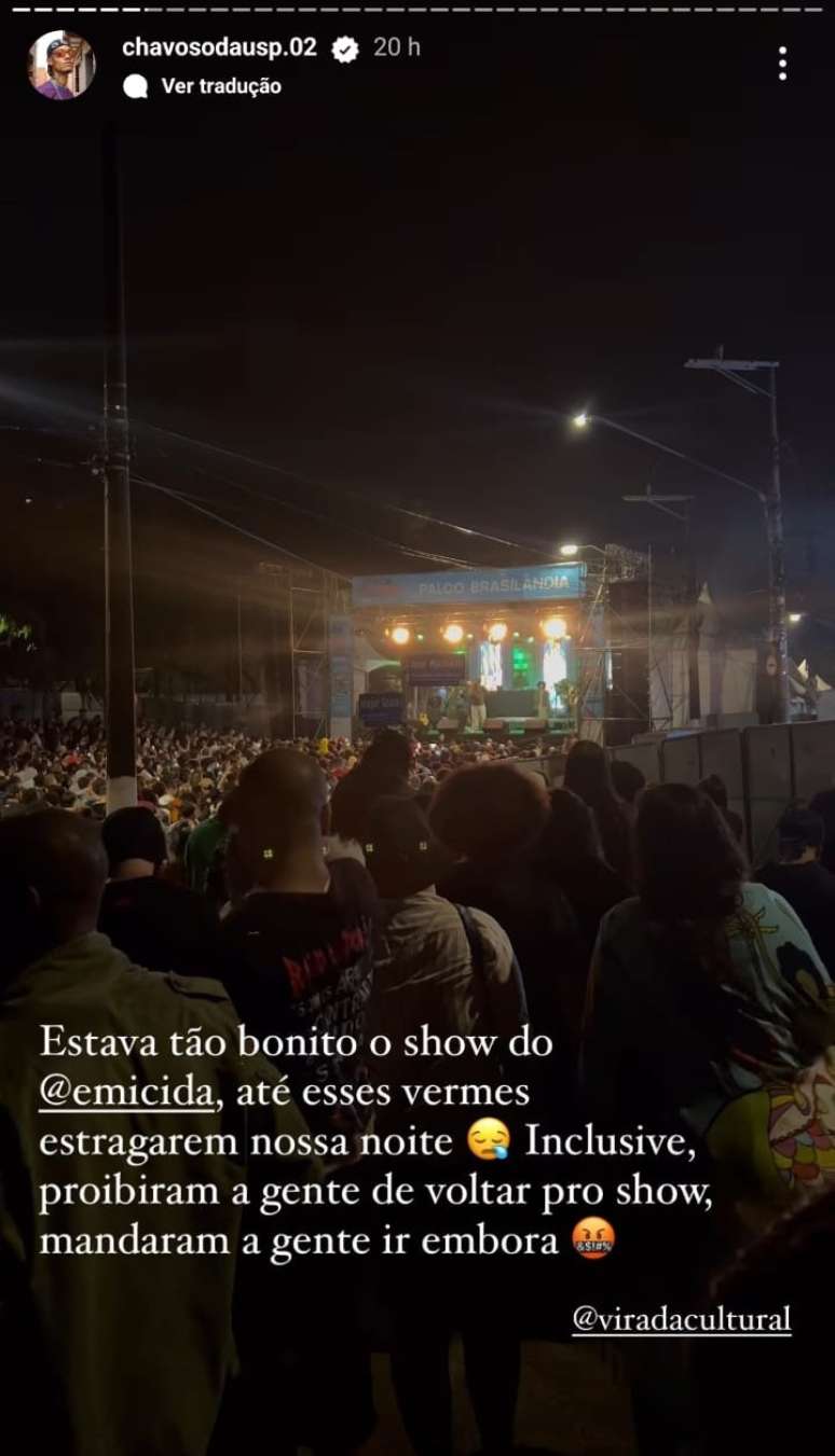 Nas duas abordagens tocavam 'Boa Esperança' e 'Ismália', musicas de Emicida que denunciam repressões policiais e criticam o racismo