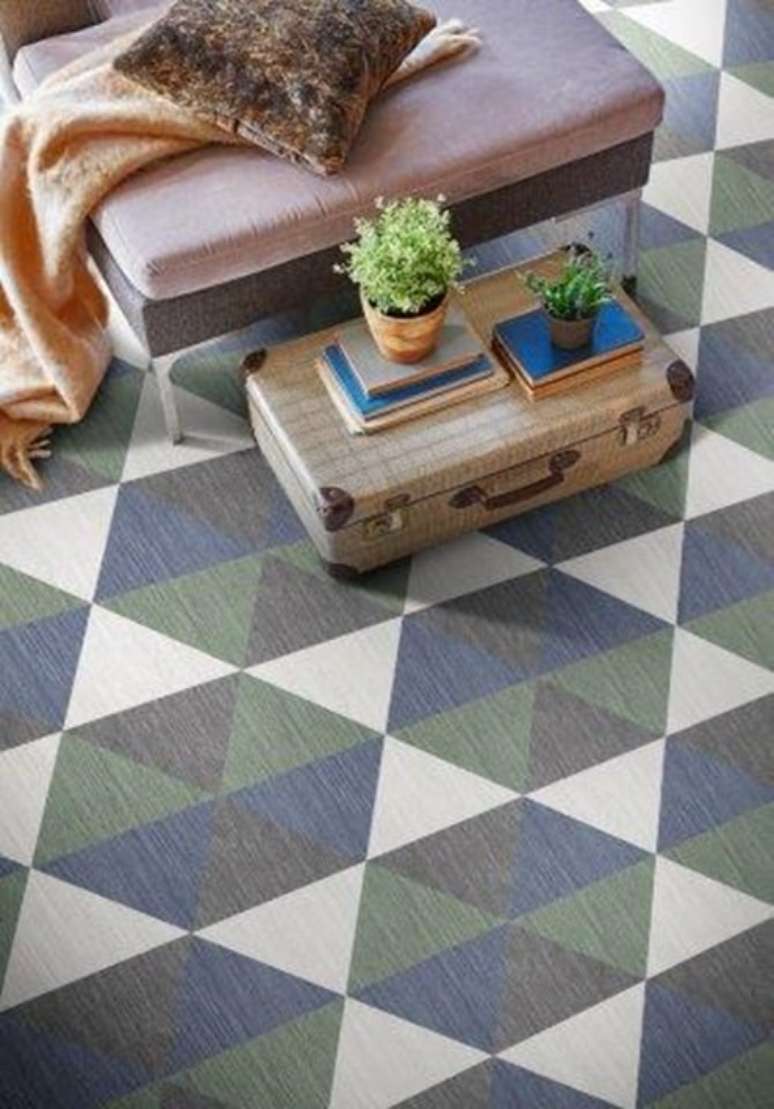 Vinyl Flooring Colors Jeans Blue;  moss green;  Light Gray and Dark Gray (Dishes) – Ambient Line Make It Collection – Tarkett.