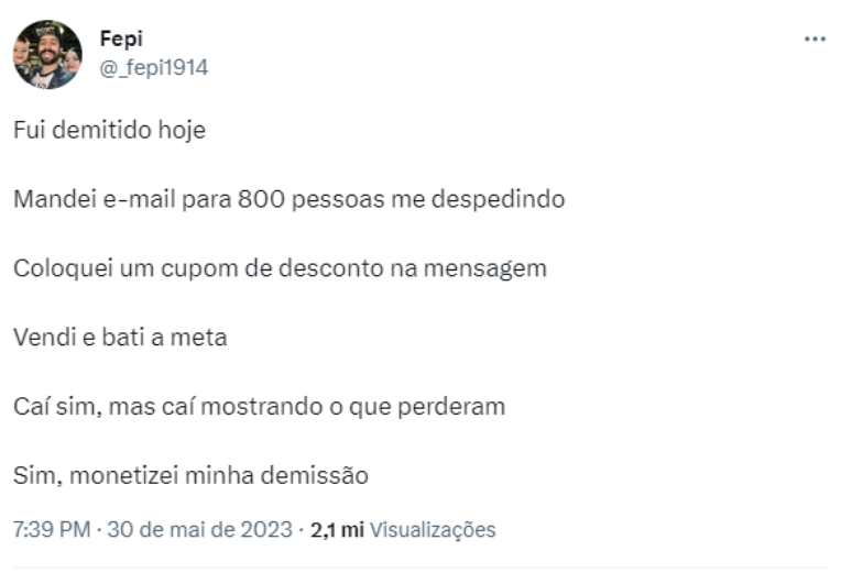 Tweet de Fernando Pinheiro