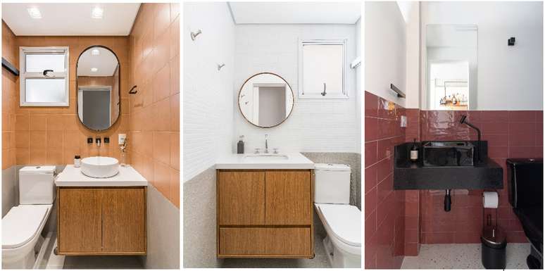 The colored effect of the half wall can also be part of the composition between two coverings or the possibility that the material itself is responsible for the colour, according to the above projects made by the architect Letícia de Nóbrega.