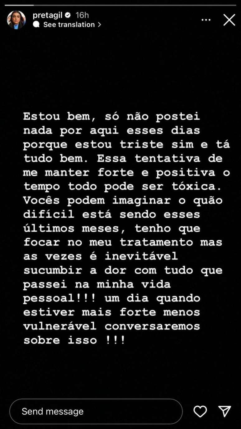Preta Gil talks about positivity and toxic feelings
