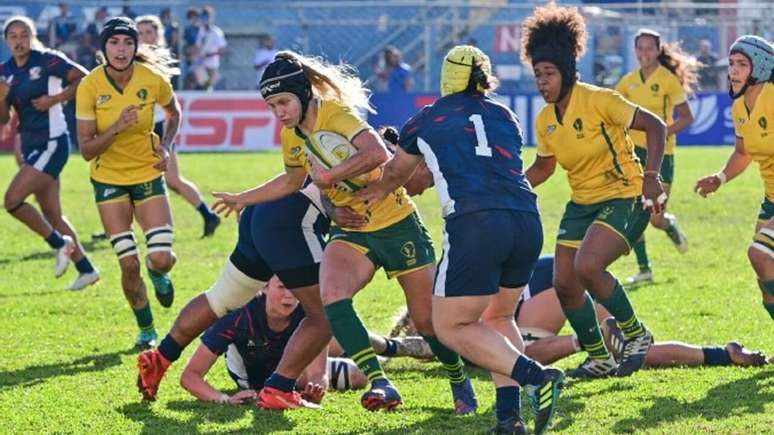 As yaras e estadunidenses em disputa pelo Americas Rugby Trophy.