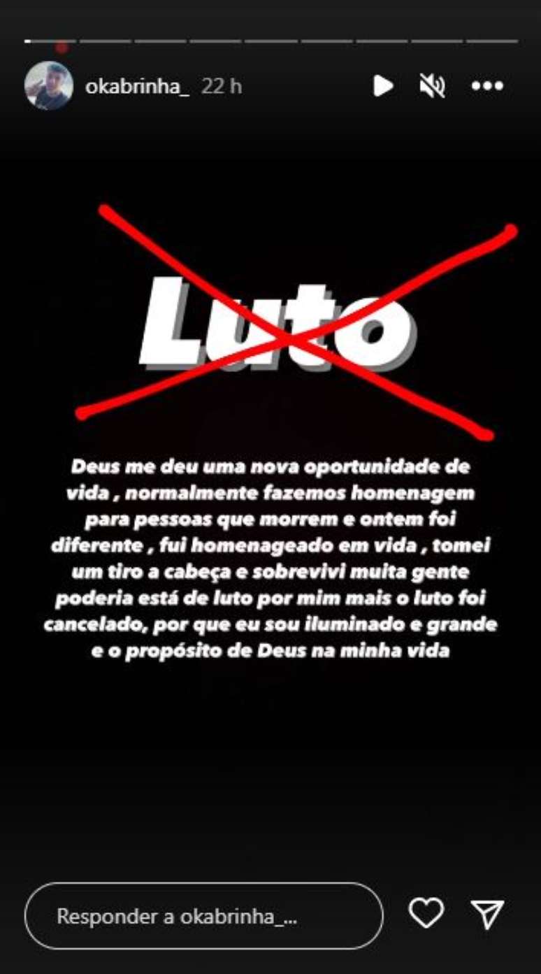 Meno Kabrinha publicou mensagem nas redes sociais: "Luto cancelado"