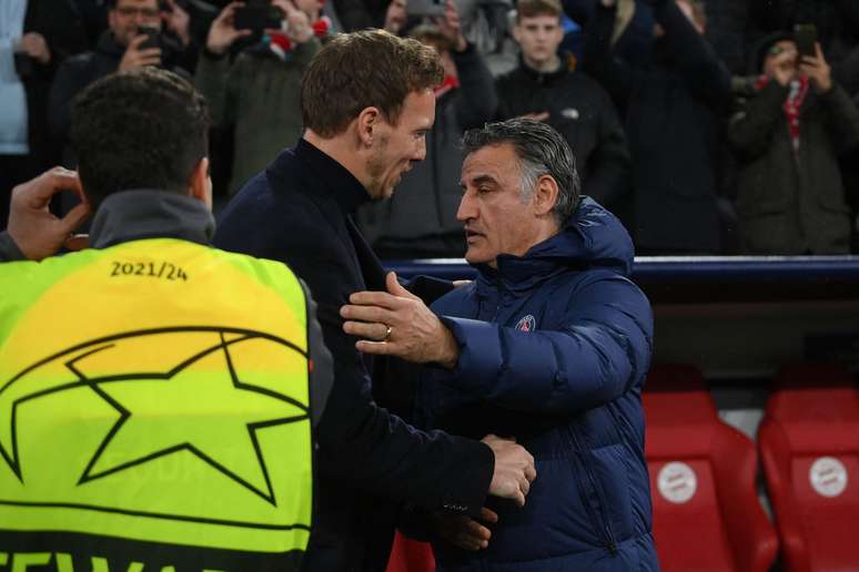 Galtier e Nagelsmann se enfrentaram nas oitavas de final de Champions League 2022/23 em PSG x Bayern – Getty Images