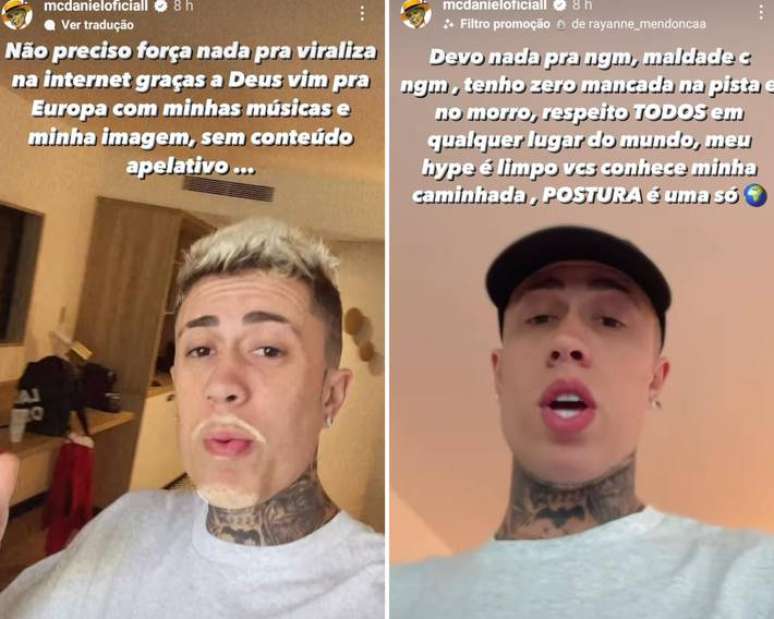 MC Daniel usou os stories do Instagram para falar sobre o ocorrido