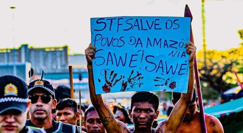 Manifestação contra Marco Temporal agita região da Esplanada, em Brasília (DF). 