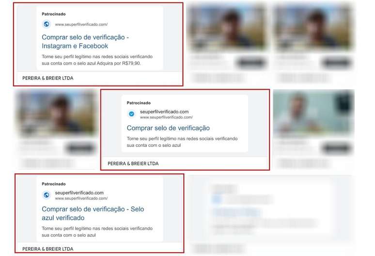 An&uacute;ncios promovendo o site golpista seuperfilverificado.com foram inseridos no Google pela empresa Pereira & Breier Ltda. O Google, no entanto, informou ter deletado os an&uacute;ncios