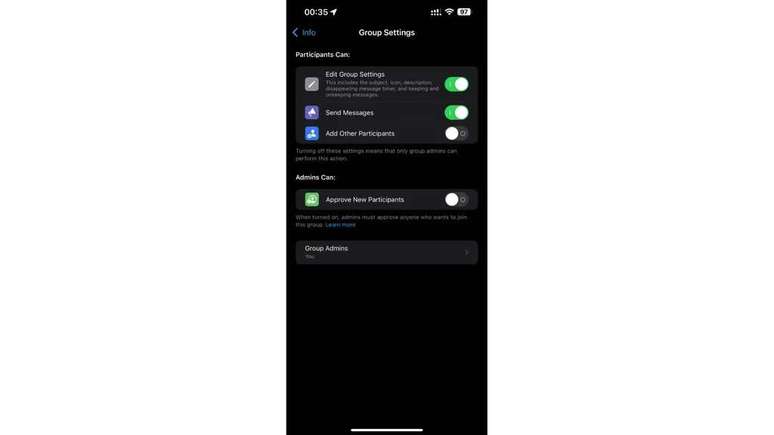 Group settings screen makes it easy to manage conversations (Image credit: Playback / WABetaInfo) Group settings screen makes it easy to manage conversations (Image credit: Playback / WABetaInfo)
