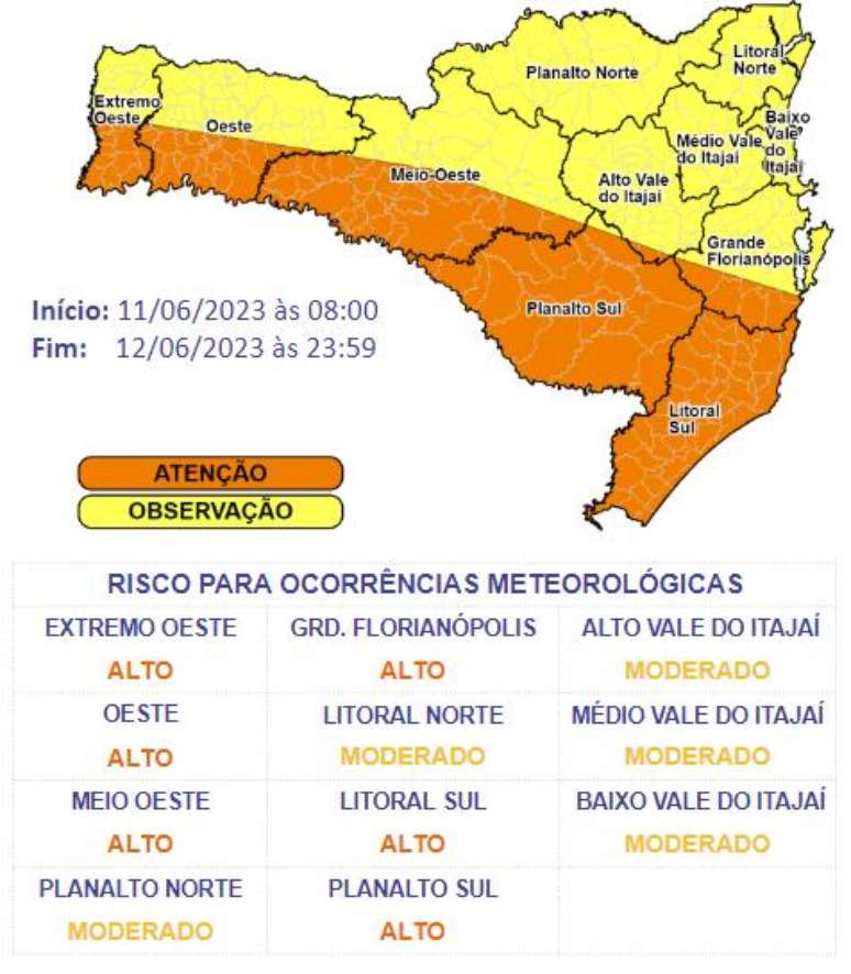 Severe cold alert from the Civil Protection of Santa Catarina
