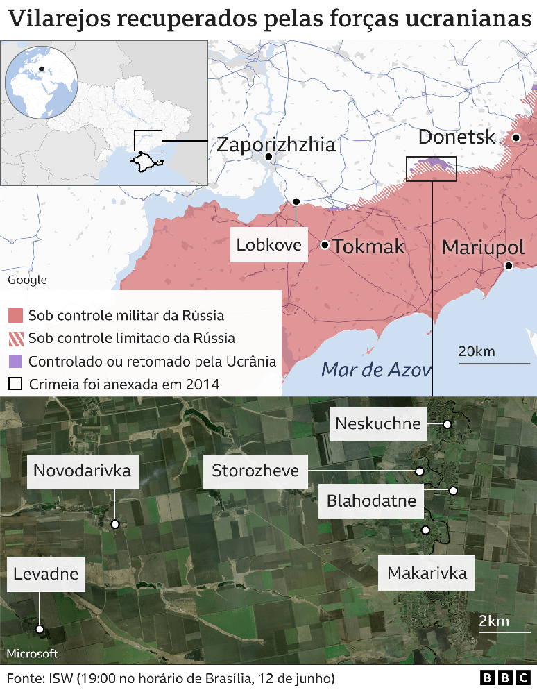 Mapa de vilarejos ucranianos libertados